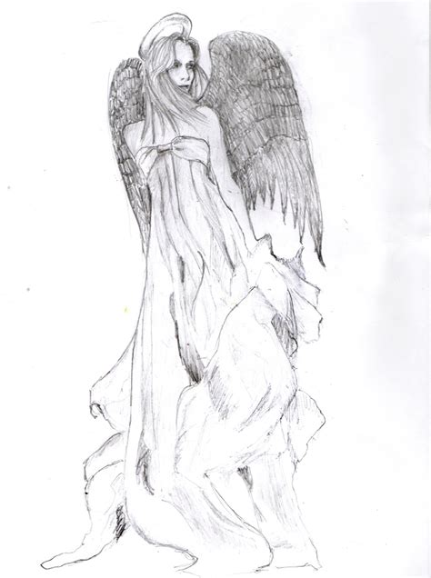 A Pencil Drawing Of An Angel And A Dog