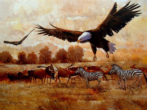 The Eagle African Safari With Eagles And Zebra Art Print Painting By