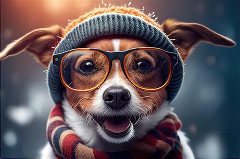 Premium Ai Image A Cute Dog Wearing Hat Scarf And Glasses