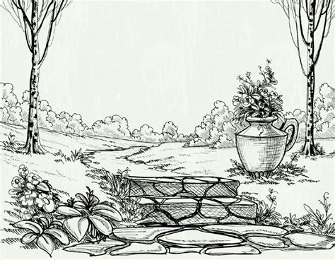 Flower Garden Images Drawing How To Draw Garden Scenerystep By Step