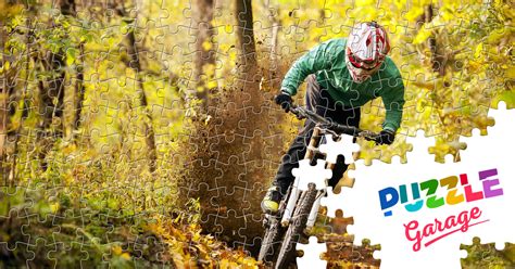 Cyclist In The Autumn Forest Jigsaw Puzzle Sport Cycling Puzzle Garage