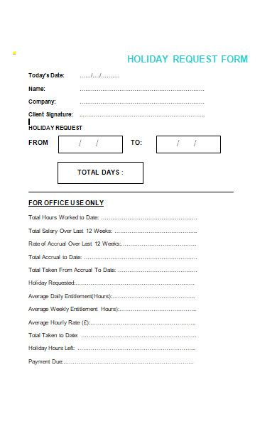 Free 21 Holiday Request Forms In Pdf Ms Word Xls