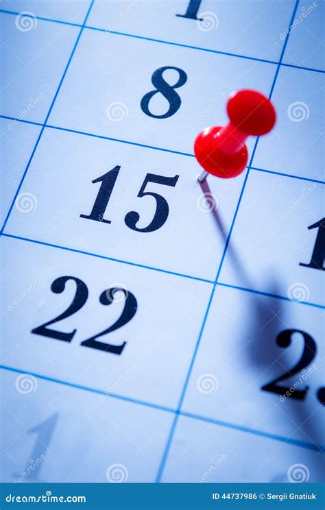 Red Pin Marking The 15th On A Calendar Stock Photo Image Of