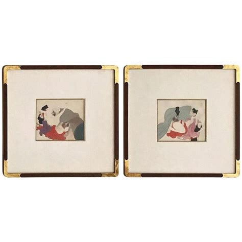 Pair Framed Antique Japanese Shunga Paintings On Silk At 1stdibs