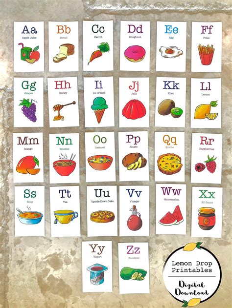 Alphabet Wall Cards Food Alphabet Cute Alphabet Prek Alphabet