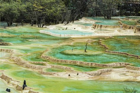 Colourful Pools Formed By Calcite Deposits Huanglong Sichuan Province