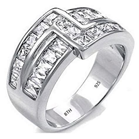 Mens 925 Sterling Silver Cz Band Ring