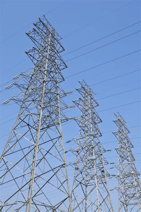High Voltage Power Transmission Towers Stock Image Image Of Industry
