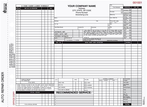 001 template ideas mechanic work shocking order auto form automotive. 4-Part Auto Repair Service Invoices- Valid in California ...