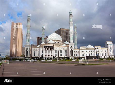 Majestic Hazrat Sultan Mosque In The Downtown Of Astana City Nur
