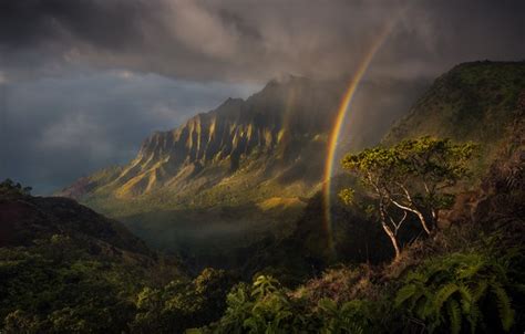 Обои горы природа водопад радуга национальный парк на телефон и