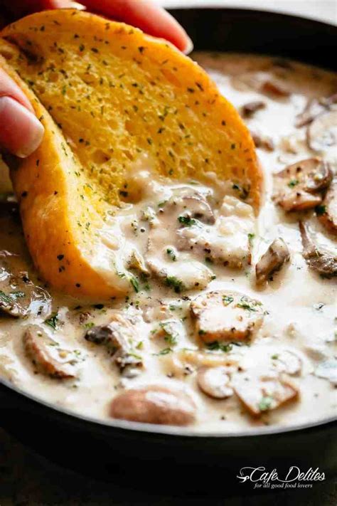 Our most trusted ground beef cream of mushroom soup recipes. Homemade Cream of Mushroom Soup with garlic bread | cafedelites.com | Noodles / Pasta / Soups ...