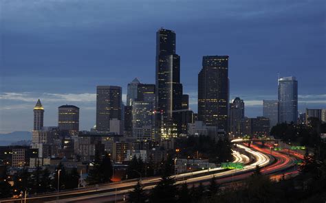 Wallpaper Seattle Skyline Night Building Bridge Road 2560x1600