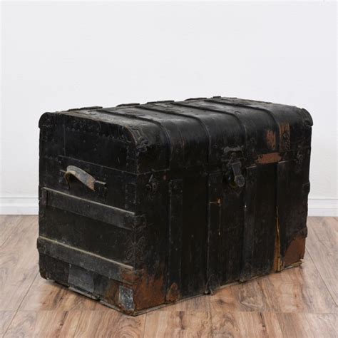 Large Distressed Black Steamer Trunk Loveseat Online Auctions San Diego