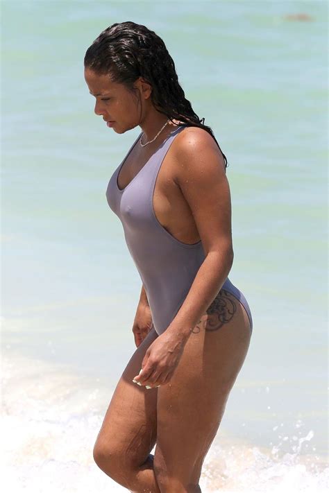 Christina Milian Wearing Swimsuit Beach In Miami