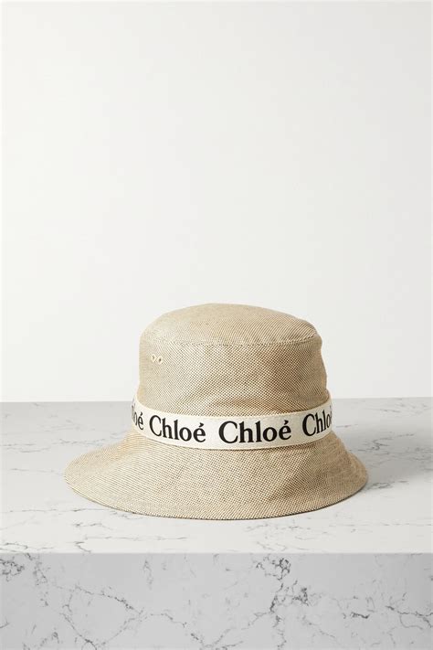 Chloé Leather Trimmed Cotton Canvas Bucket Hat In Natural Lyst