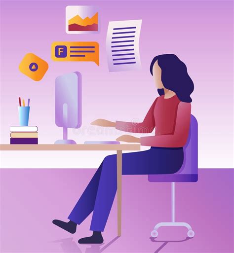 Work Remotely Concept The Flat Vector Illustration The Young Woman