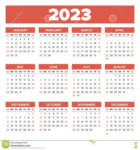 Calendario Simple De 2023 Años Ilustración Del Vector Ilustración De