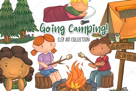 Cute Kids Camping Clip Art Pre Designed Photoshop Graphics ~ Creative