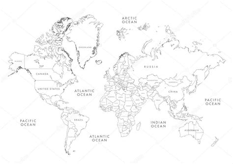 Highly Detailed Political Map Of The World With Borders Countries Stock