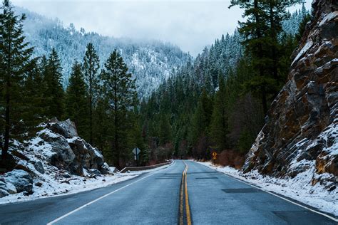 Wallpaper Forest Road Snow Winter Hd Widescreen High Definition