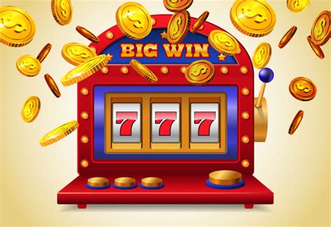 Slot Machine With Big Win Lettering And Flying Golden