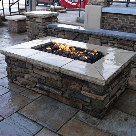 Fsp Custom Rectangular Built In Fire Pit Fireplace Stone And Patio