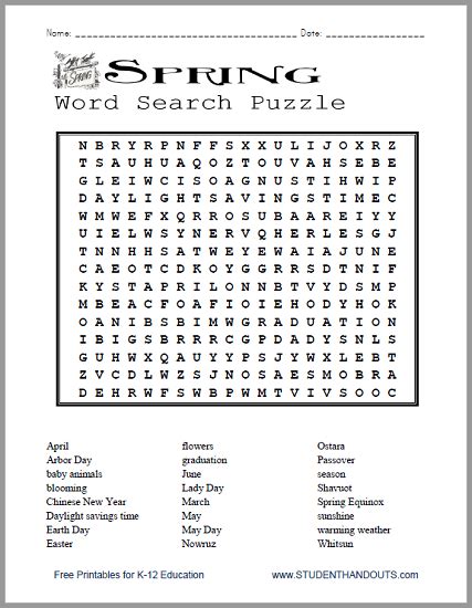 Spring Word Search Free Printable Pdf
