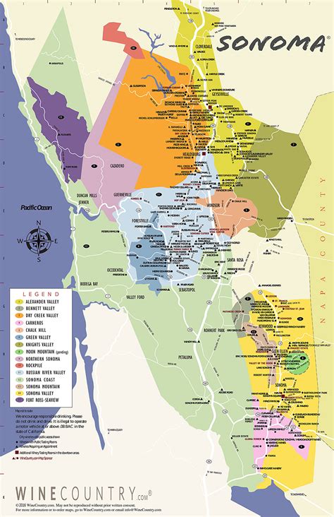 Map Of Sonoma Wineries Color 2018