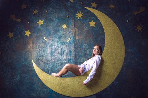 Girl Sitting On The Moon Stock Image Image Of Fairy 89213301