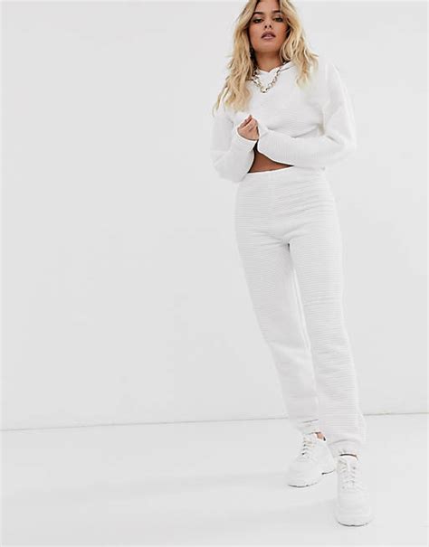 Missguided Two Piece Ribbed Sweatpants In White Asos