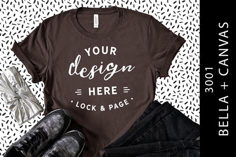 Download Brown Bella Canvas 3001 T-Shirt Mockup Cool Fashion Flat ...