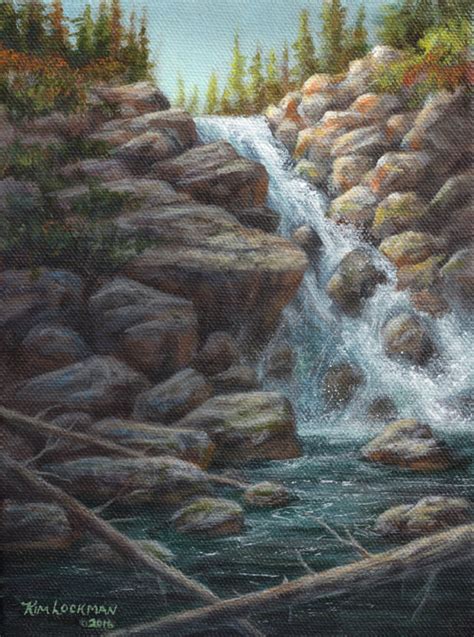 Rocky Waterfall Acrylic On Canvas In 4 Miniatures