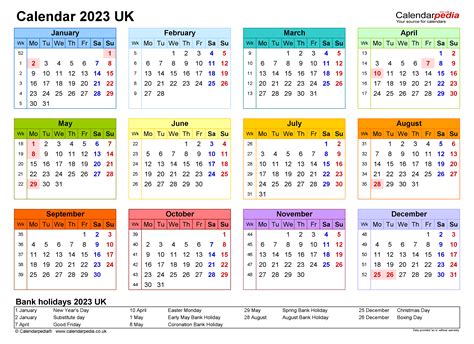 2023 Calendar With Holidays Printable Uk Pelajaran