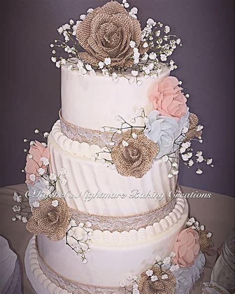 Burlap And Lace Rustic Elegance Buttercream Wedding Cake Rhinestone
