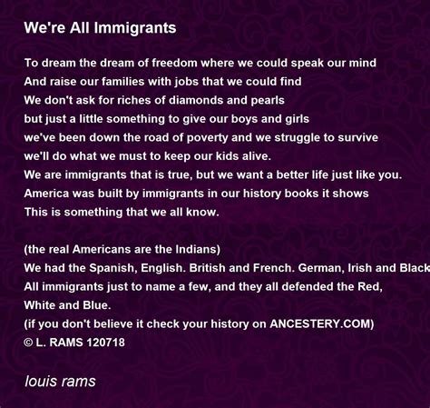we re all immigrants we re all immigrants poem by louis rams
