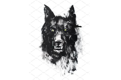 I hint just barely how to place the shoulders, head etc, and put a slight expression on the face to help me now we just need a few markings. Watercolor drawing of black angry looking wolf. Animal portrait on white background ...
