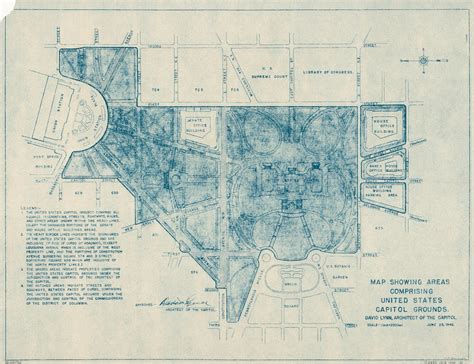 Vintage Map Showing Areas Comprising United States Capitol Grounds W