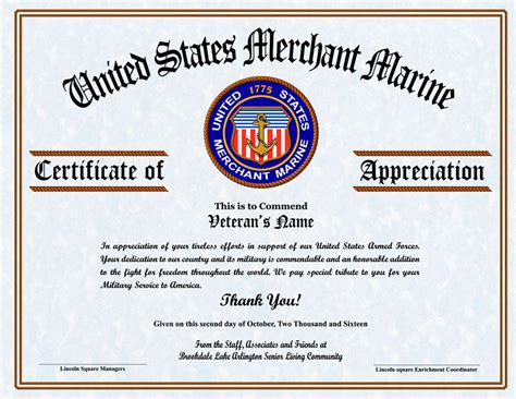 Military Veterans Appreciation Certificates