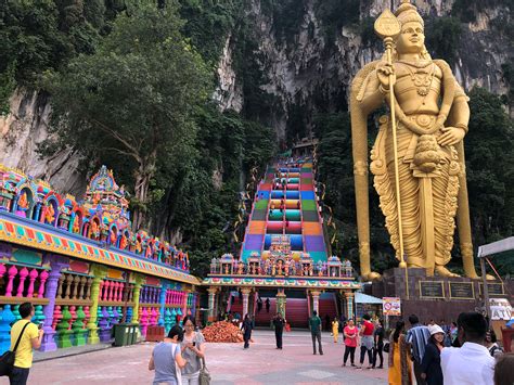The batu caves are famous for the 272 rainbow steps you need to ascend to reach a hindu temple set in a limestone! Batu Caves Kuala Lumpur - idbackpacker.com
