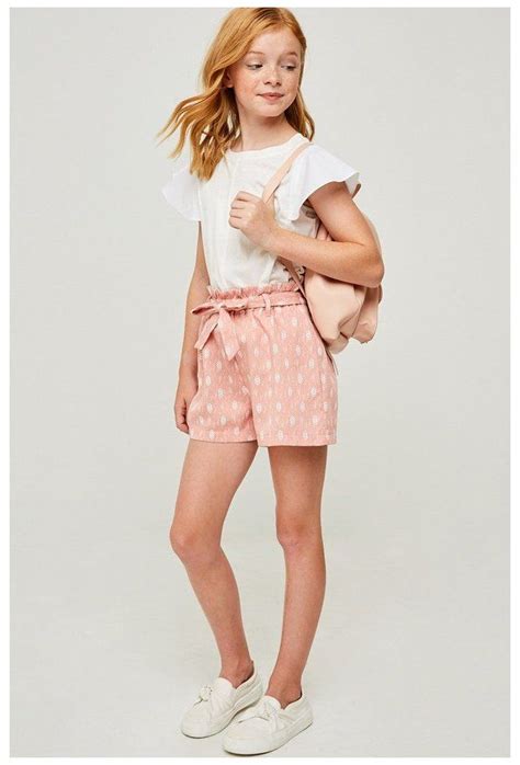 Printed Paperbag Tie Shorts Cute Girl Outfits For 10 Year Olds