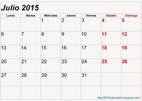 Calendario Julio 2015 Para Imprimir Calendario 2015 Para Imprimir