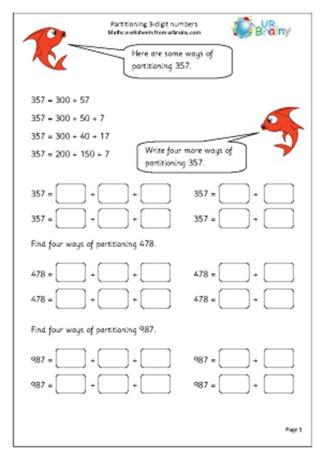 Partition three digit numbers - Number and Place Value by URBrainy.com