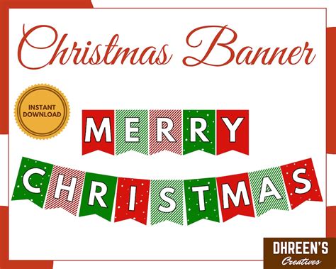 Merry Christmas Banner Printable Instant Download Xmas Banner Flags