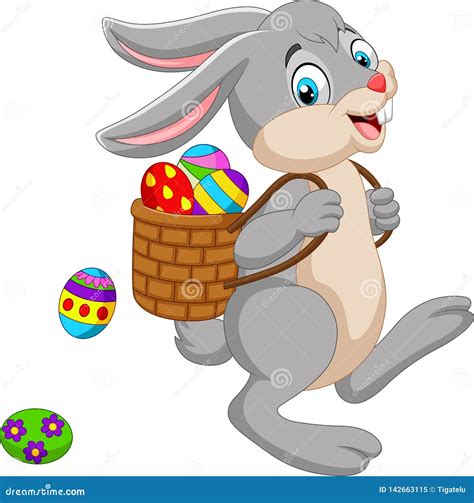 Cartoon Easter Bunny Carrying Basket Of An Easter Egg Stock Vector