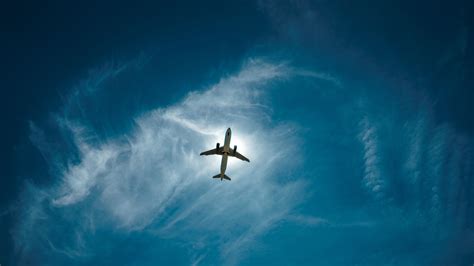 Wallpaper Airplane From Bottom View Sky Clouds Wide Wallpapers