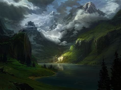 Desktop Wallpaper Fantasy Nature River Mountains Hd Image Picture