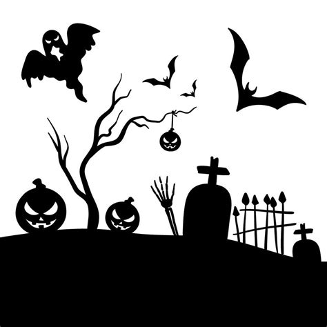 How To Draw A Halloween Graveyard Silhouette Halloween Graveyard