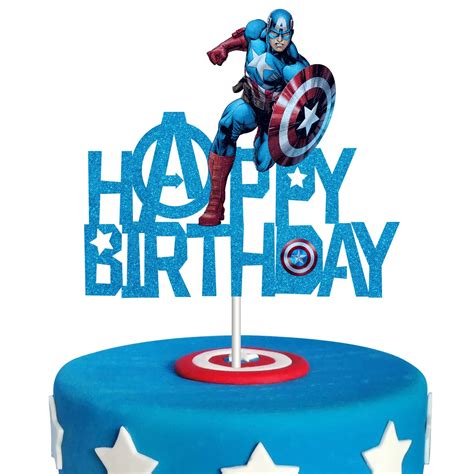 Buy Captain America Cake Topper Glitter Captain America Happy Birthday Cake Topper Cartoon