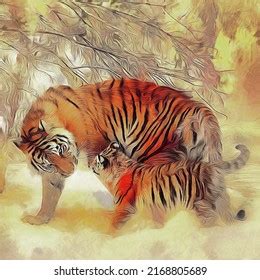 Modern Oil Painting Tiger Artist Collection Stock Illustration